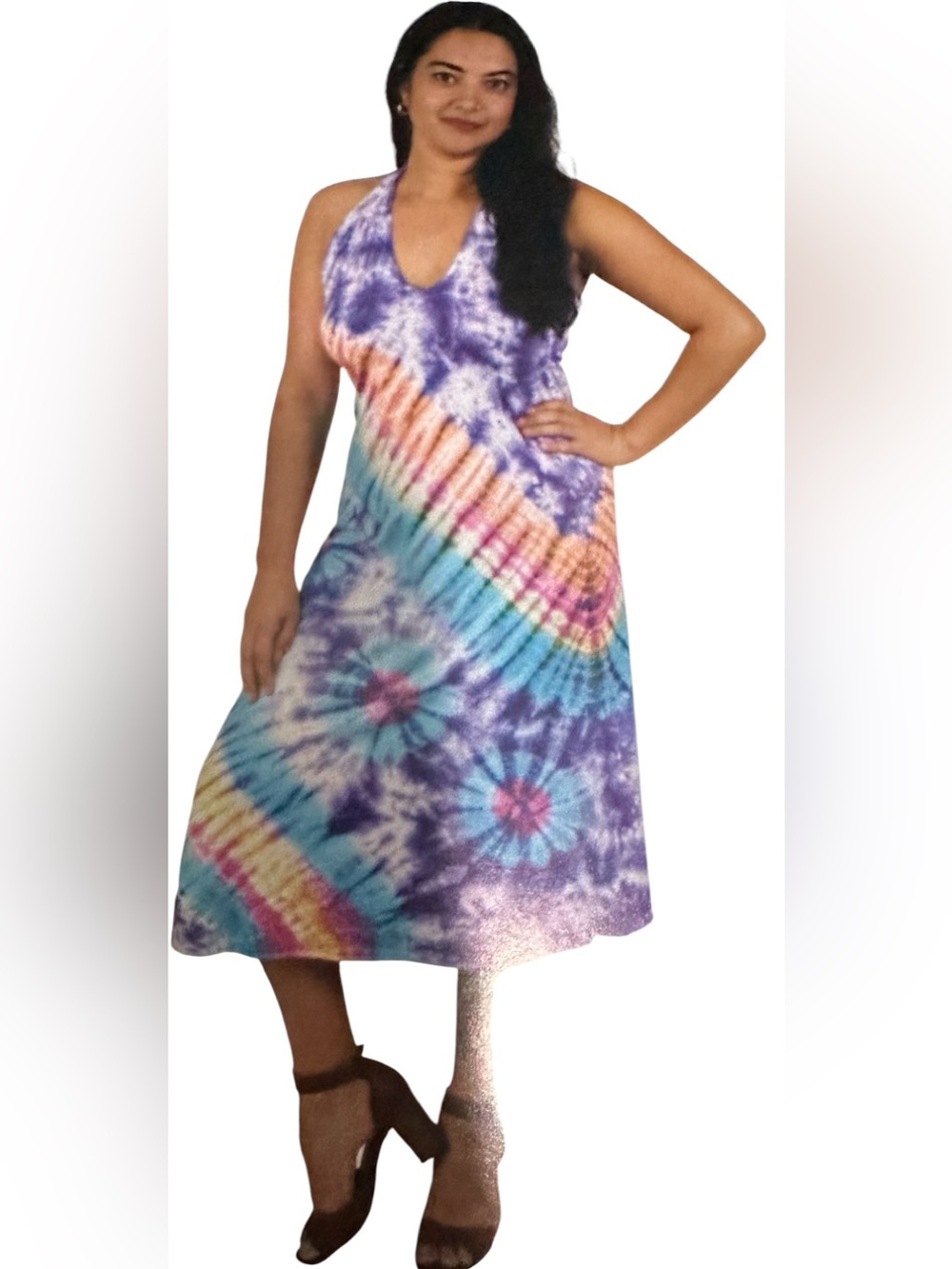NWT.  1X/2X    Sacred Threads Multicolor Tie-Dye Halter Dress.  LG/GR/GR